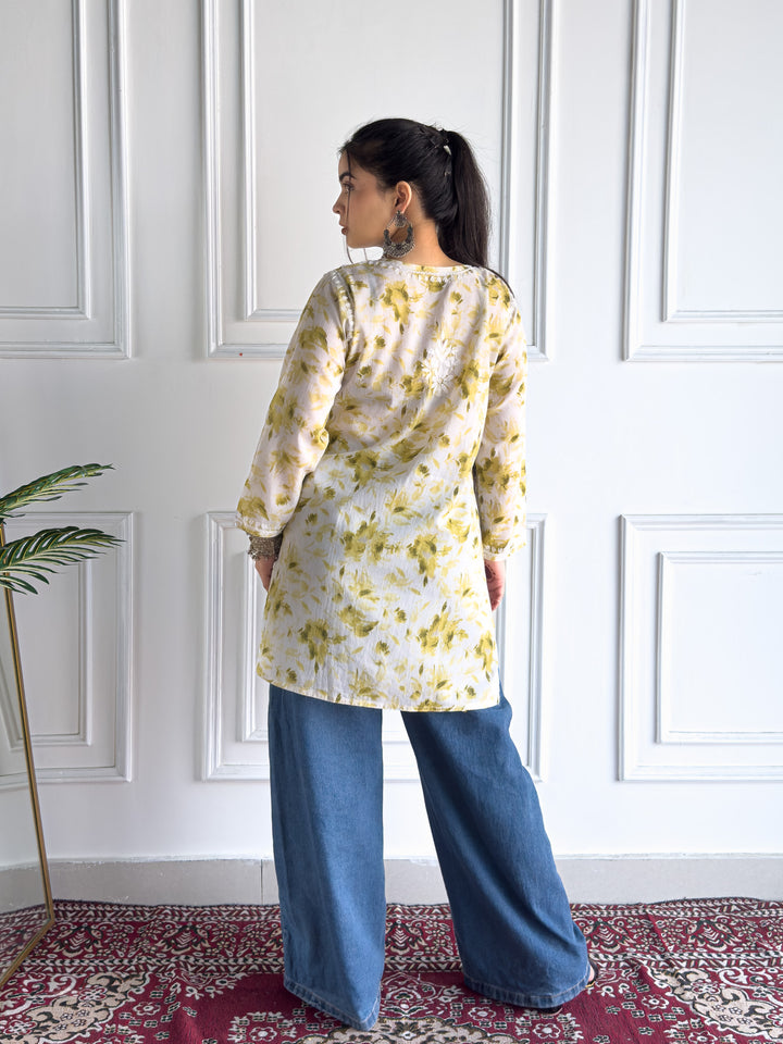 Vini Mulmul Print Chikankari Short Kurti