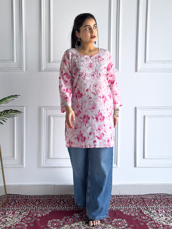 Vini Mulmul Print Chikankari Short Kurti