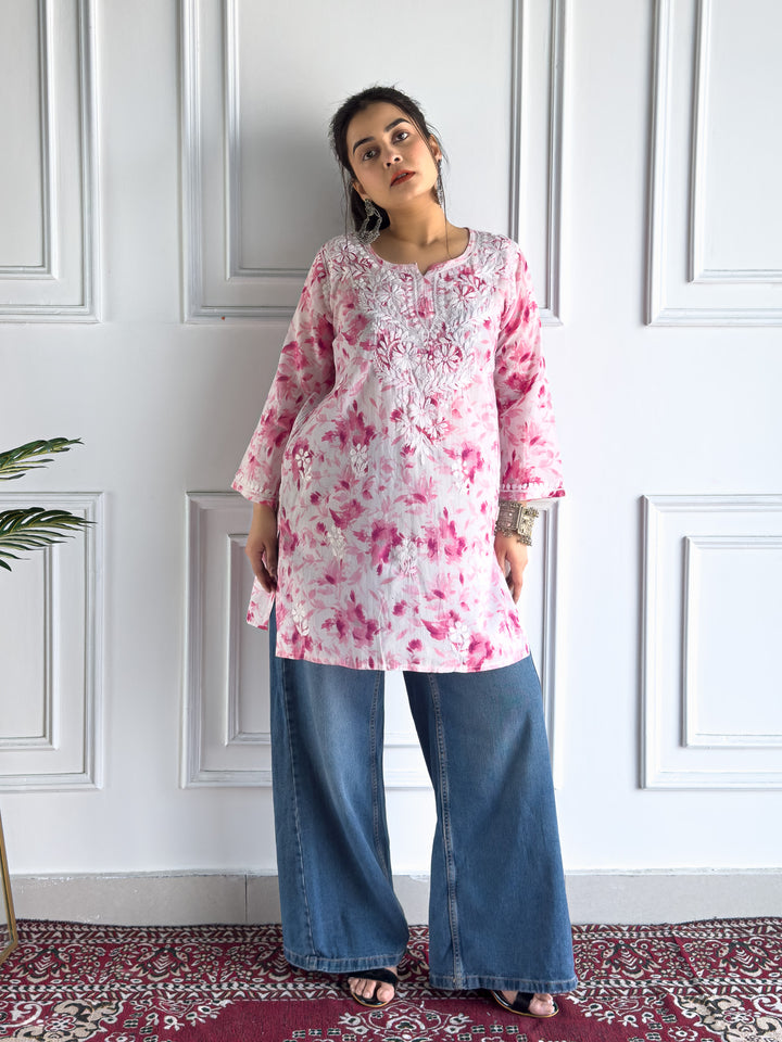 Vini Mulmul Print Chikankari Short Kurti