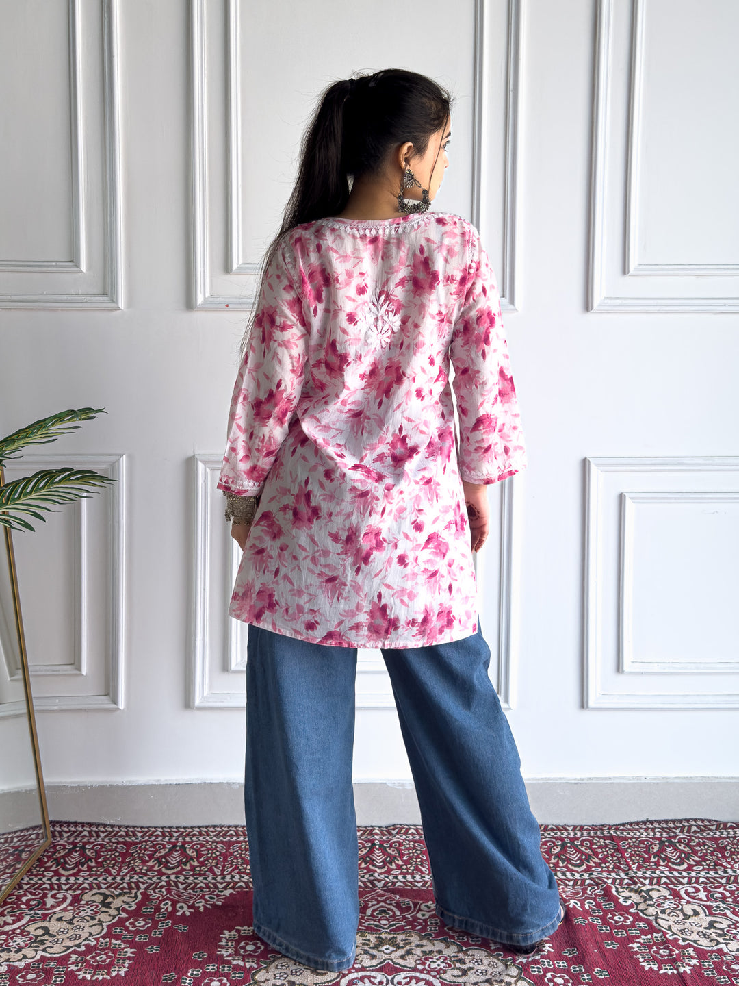 Vini Mulmul Print Chikankari Short Kurti