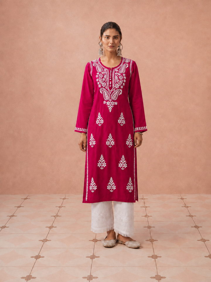 Leela Cotton Chikankari Straight Kurta