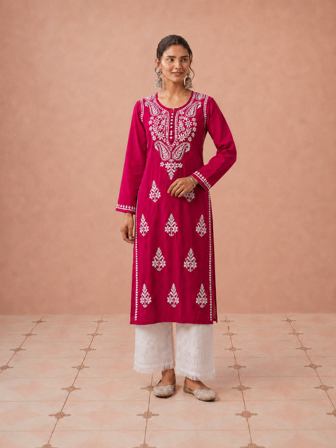 Leela Cotton Chikankari Straight Kurta