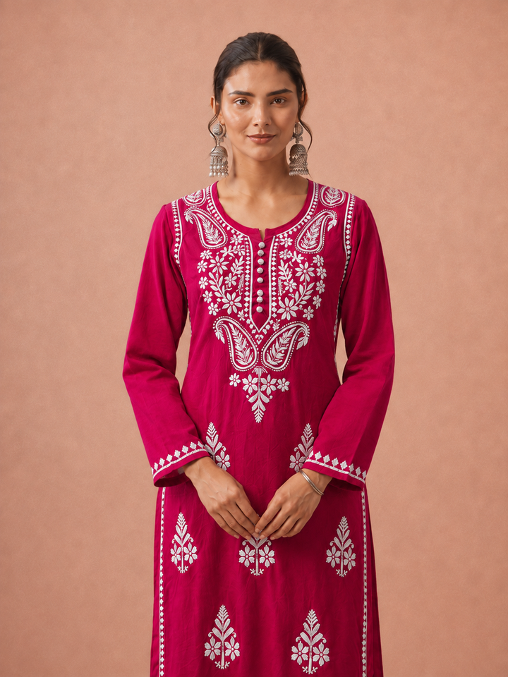 Leela Cotton Chikankari Straight Kurta