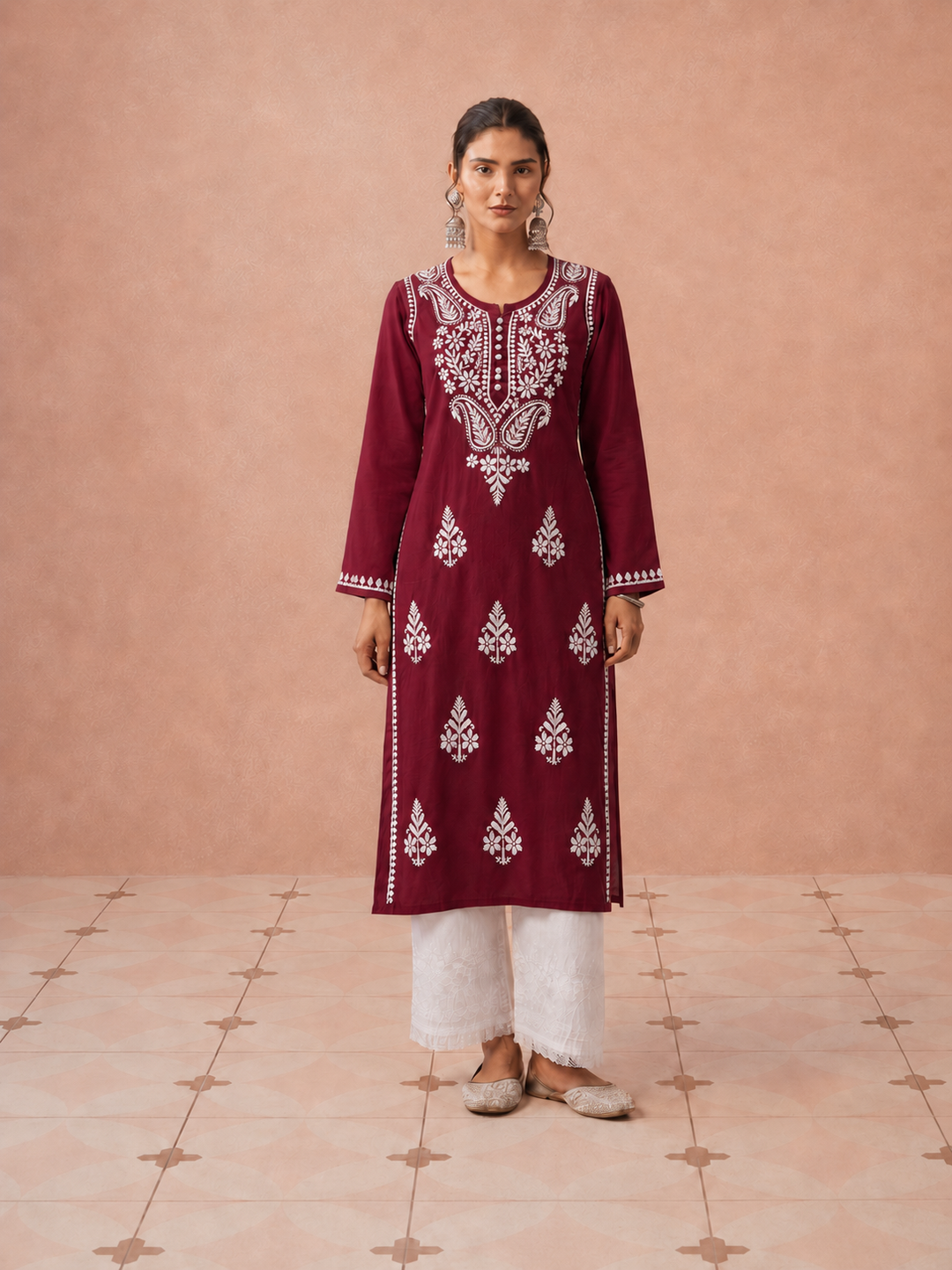 Leela Cotton Chikankari Straight Kurta