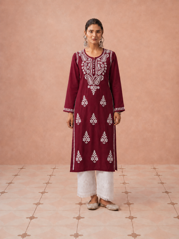 Leela Cotton Chikankari Straight Kurta
