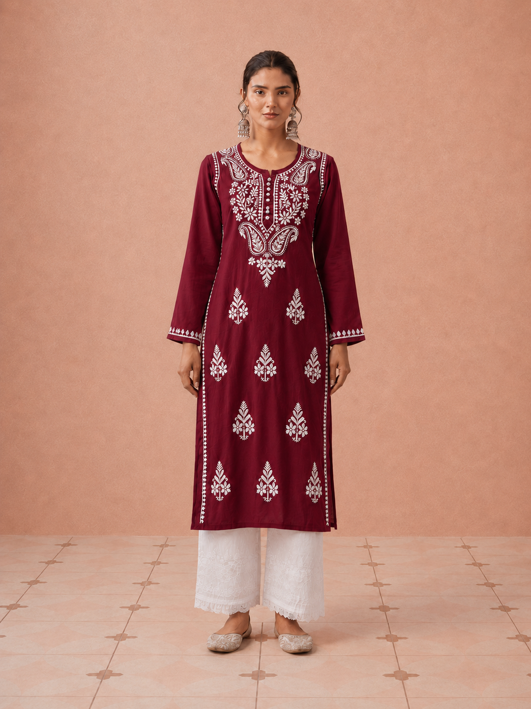 Leela Cotton Chikankari Straight Kurta