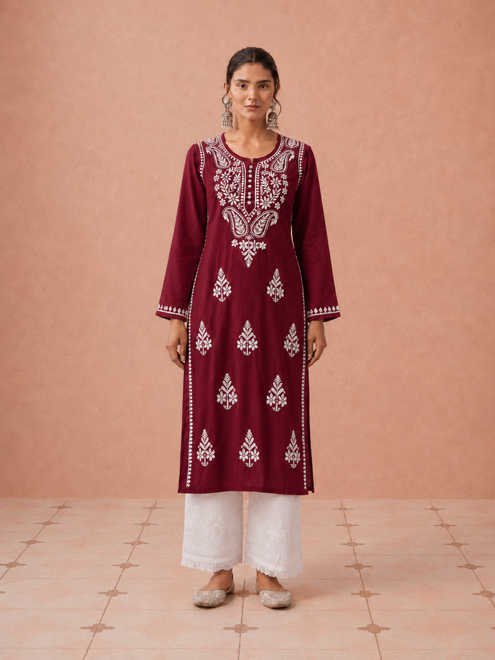 Leela Cotton Chikankari Straight Kurta