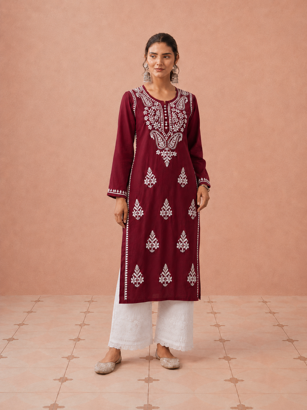 Leela Cotton Chikankari Straight Kurta