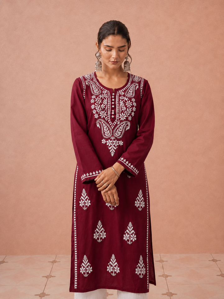 Leela Cotton Chikankari Straight Kurta