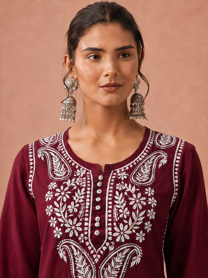 Leela Cotton Chikankari Straight Kurta