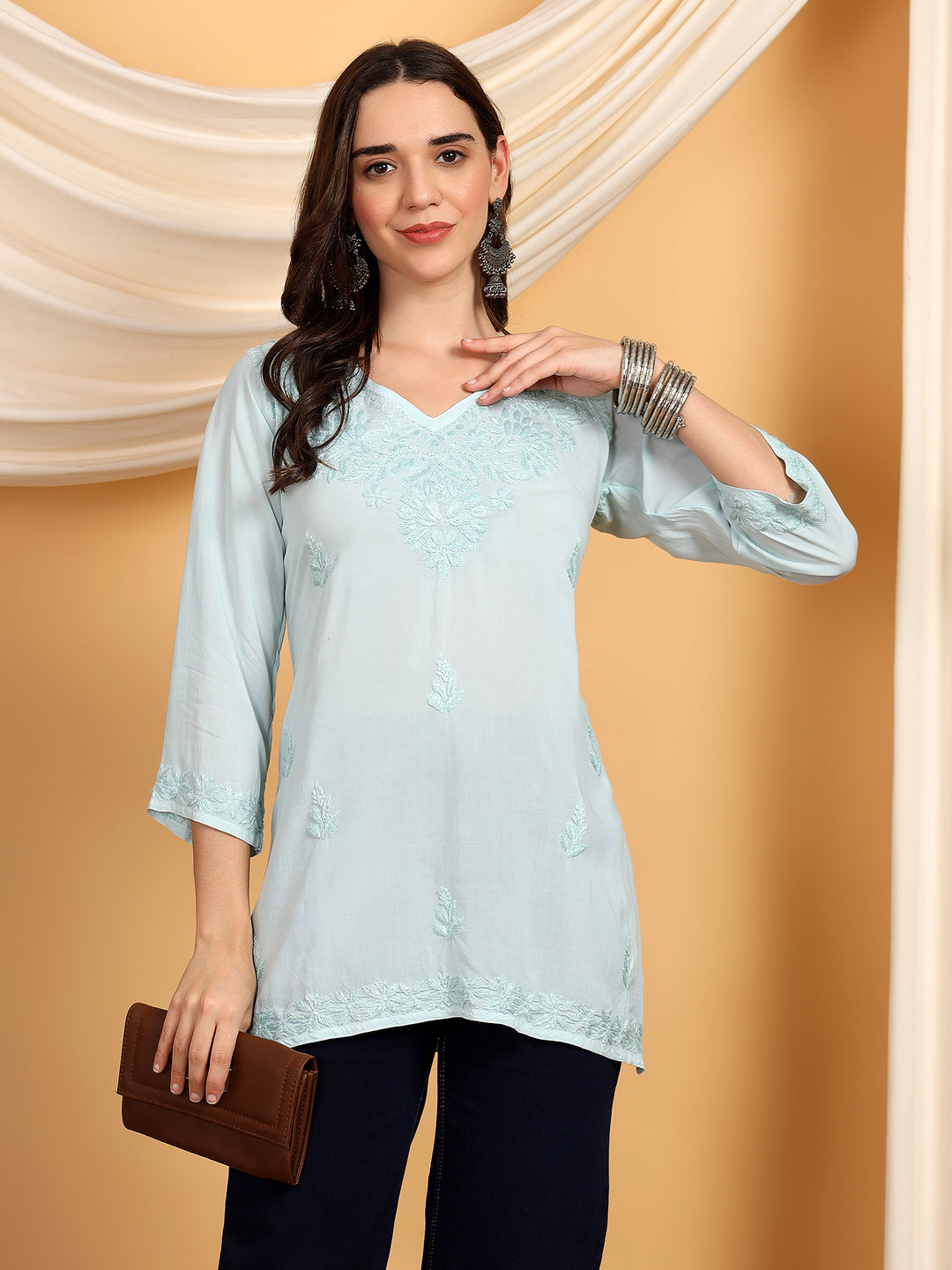 Mahika Chikankari Modal Short Kurti Poshak Chikan Studio