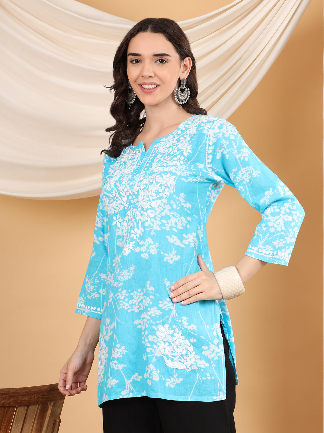Naba Chikankari Mulmul Short Kurti