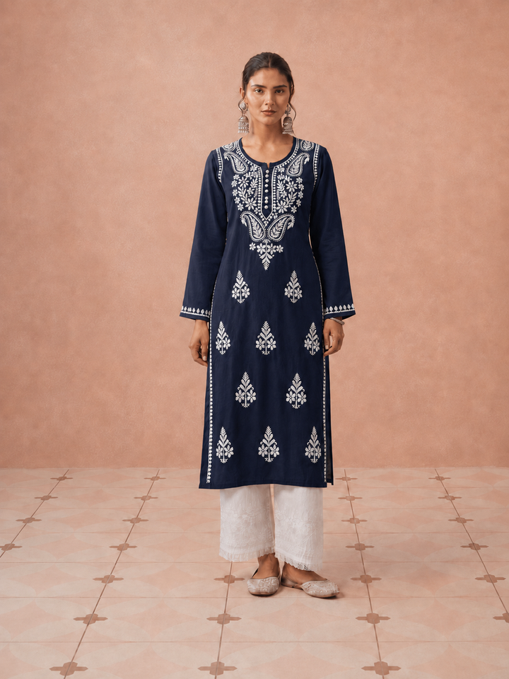 Leela Cotton Chikankari Straight Kurta