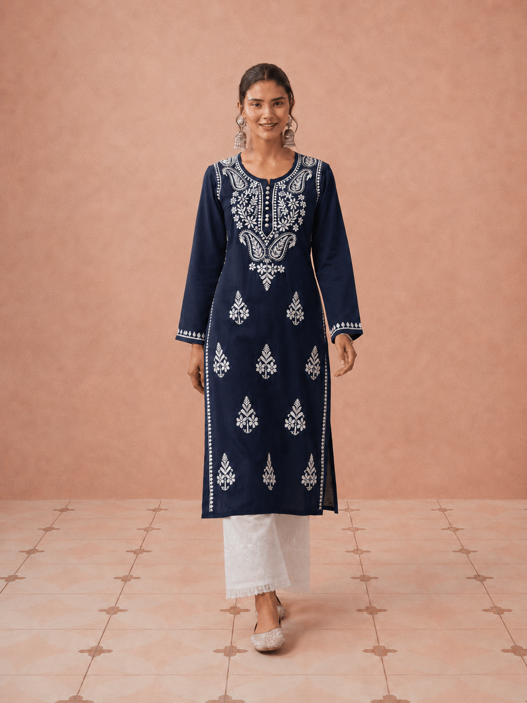 Leela Cotton Chikankari Straight Kurta