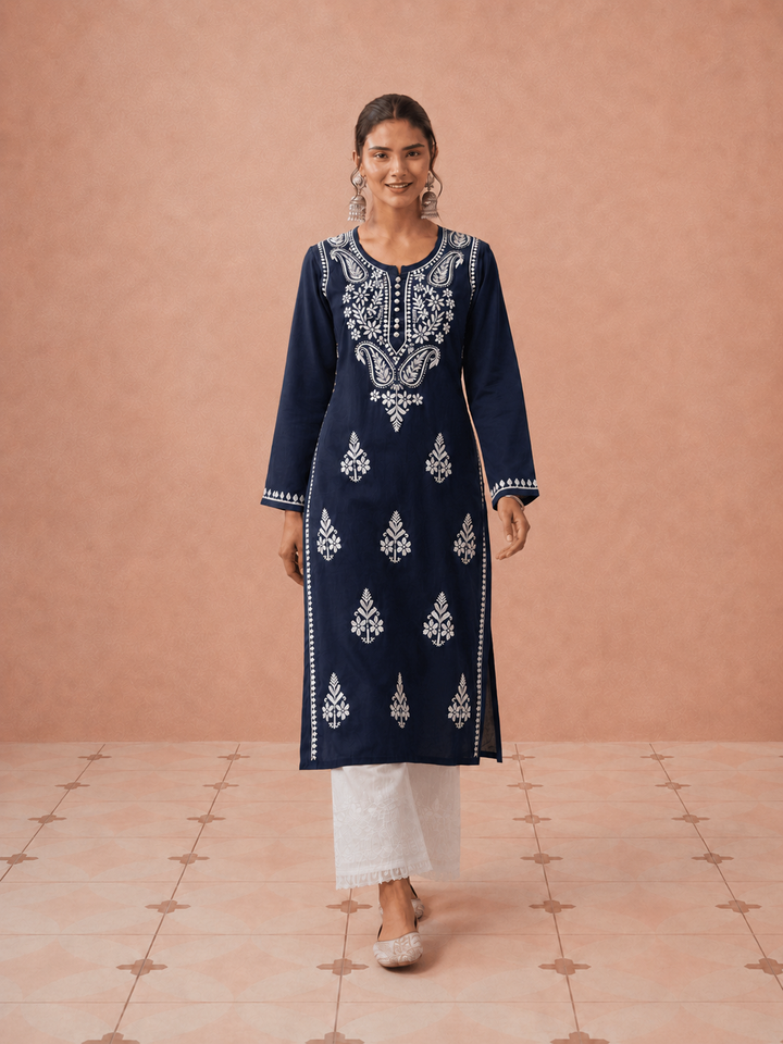 Leela Cotton Chikankari Straight Kurta