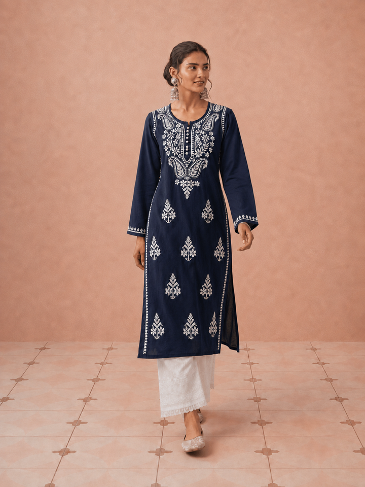 Leela Cotton Chikankari Straight Kurta