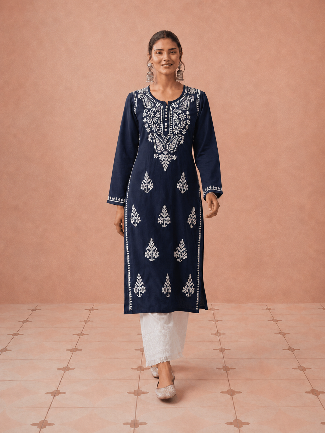 Leela Cotton Chikankari Straight Kurta