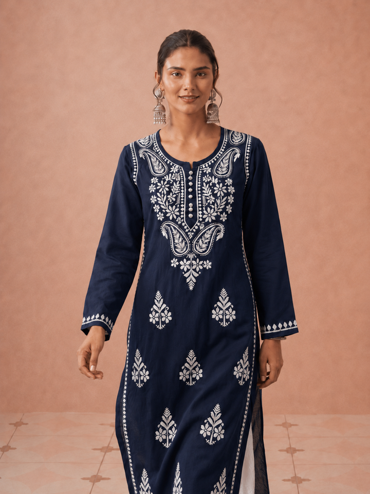 Leela Cotton Chikankari Straight Kurta
