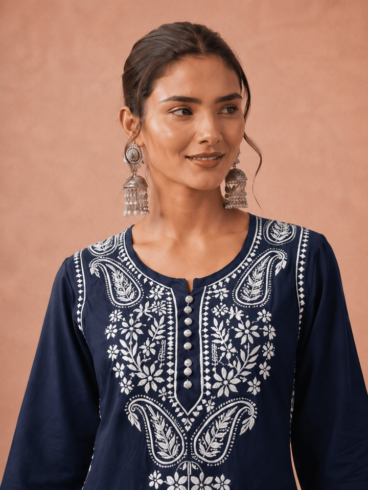 Leela Cotton Chikankari Straight Kurta