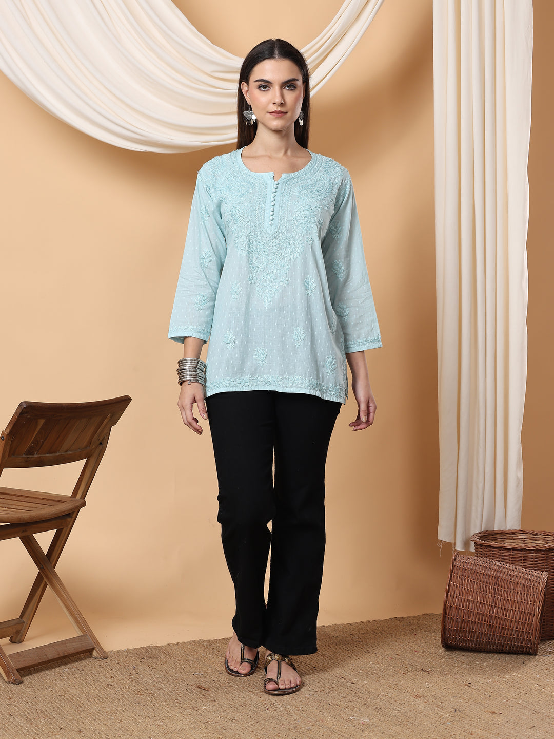 Adya Chikankari Short Dyed Kurti