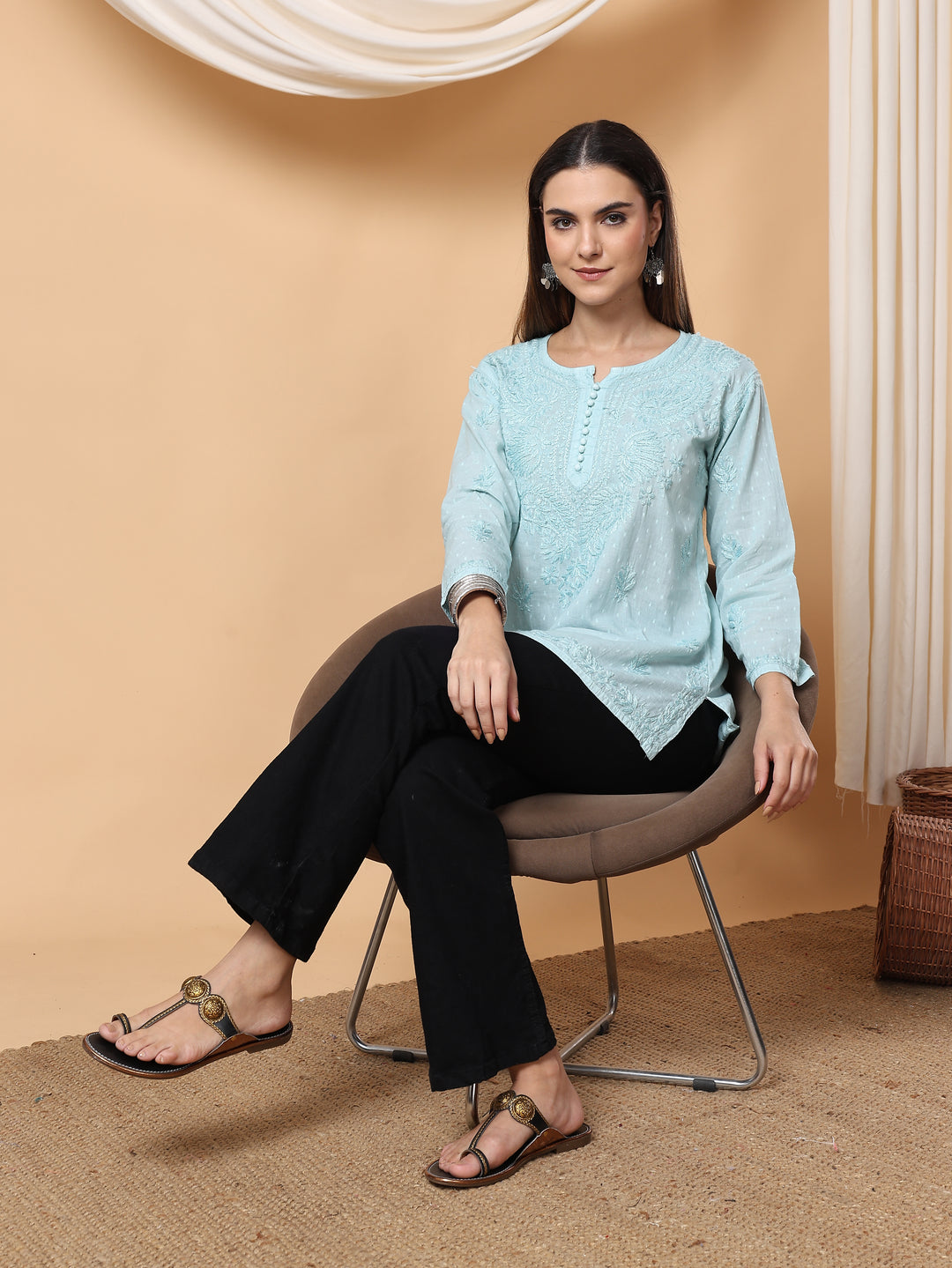 Adya Chikankari Short Dyed Kurti