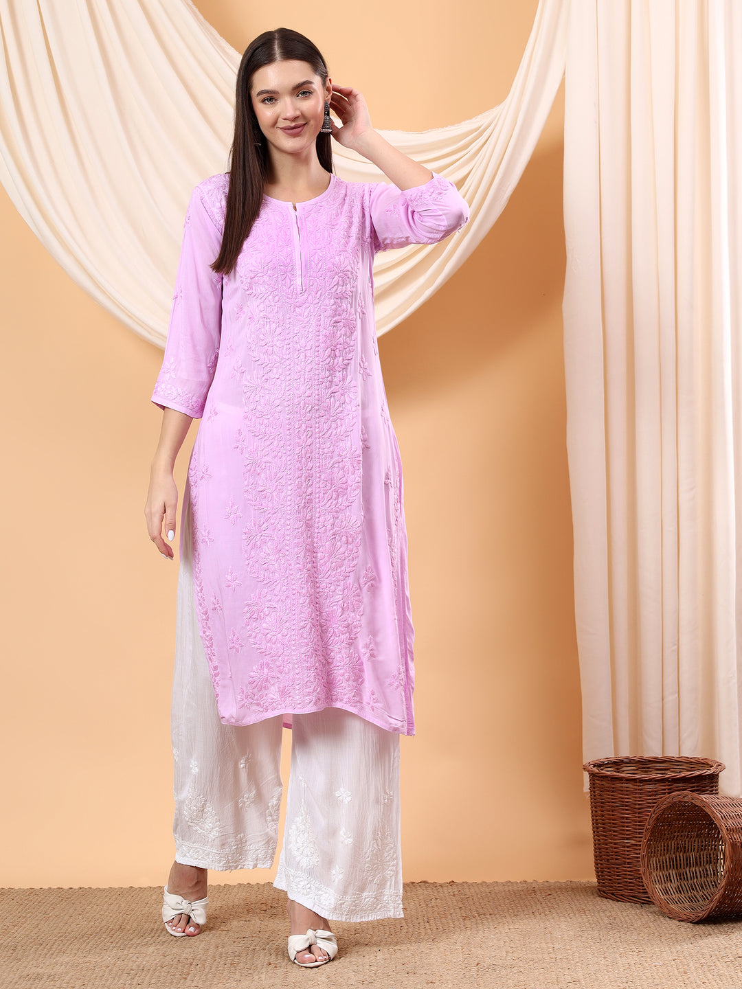 Alina Chikankari Modal Straight Kurta