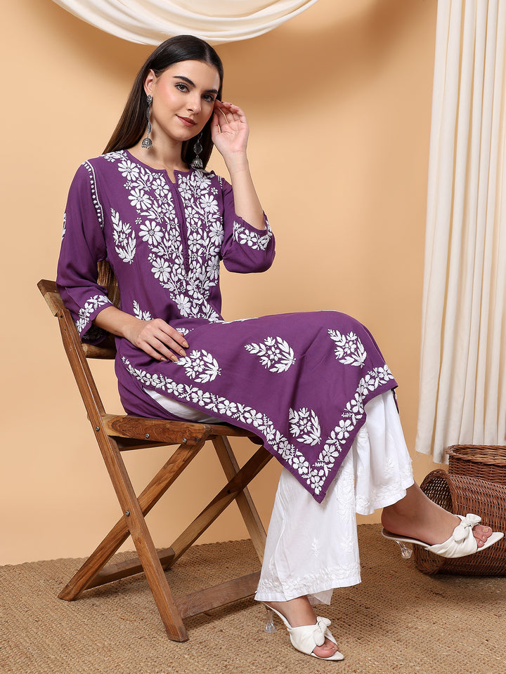 Jahnvi Chikankari Rayon Straight Kurta