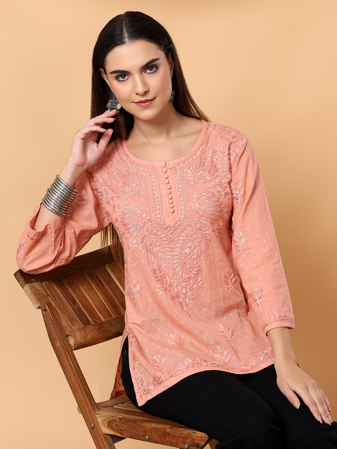 Adya Chikankari Short Dyed Kurti