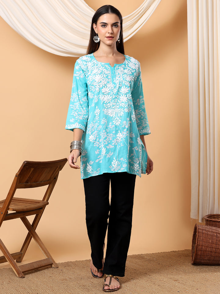 Zeba Chikankari Mulmul Short Kurti