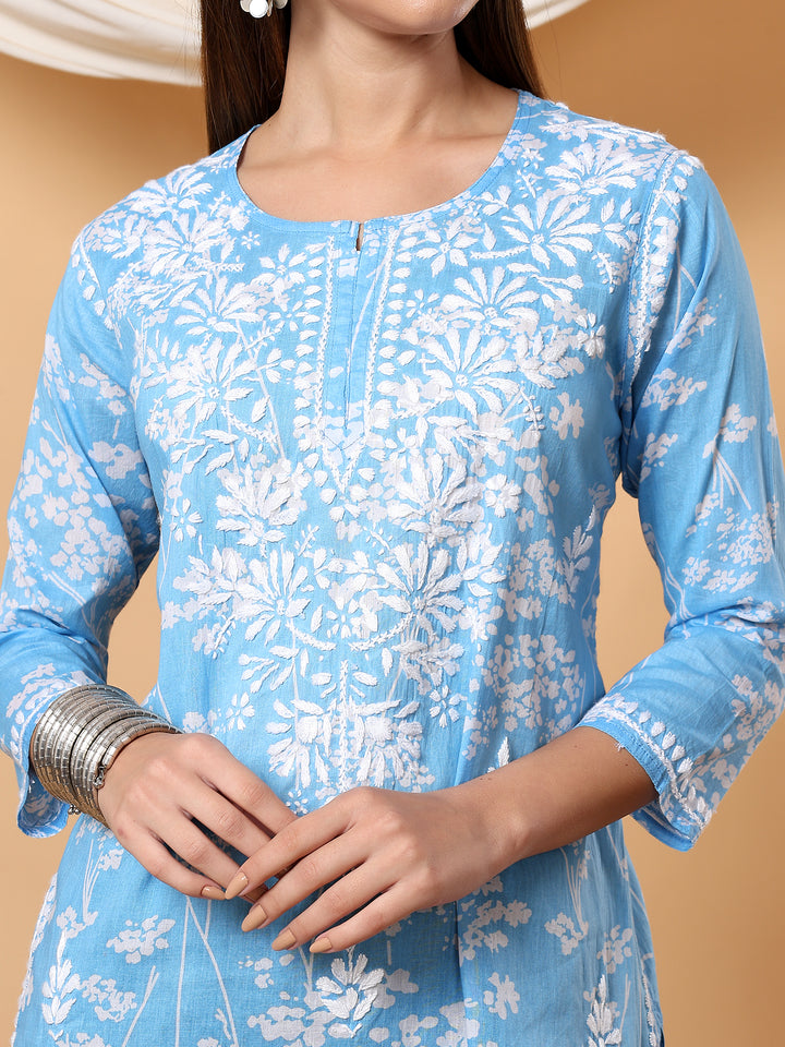 Zeba Chikankari Mulmul Short Kurti