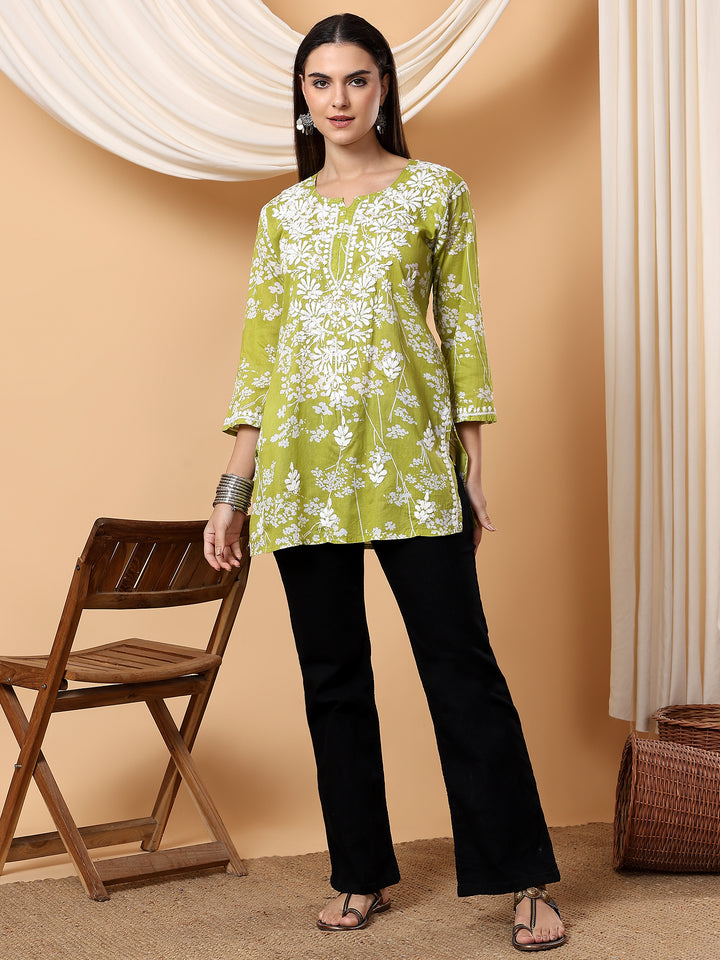 Zeba Chikankari Mulmul Short Kurti