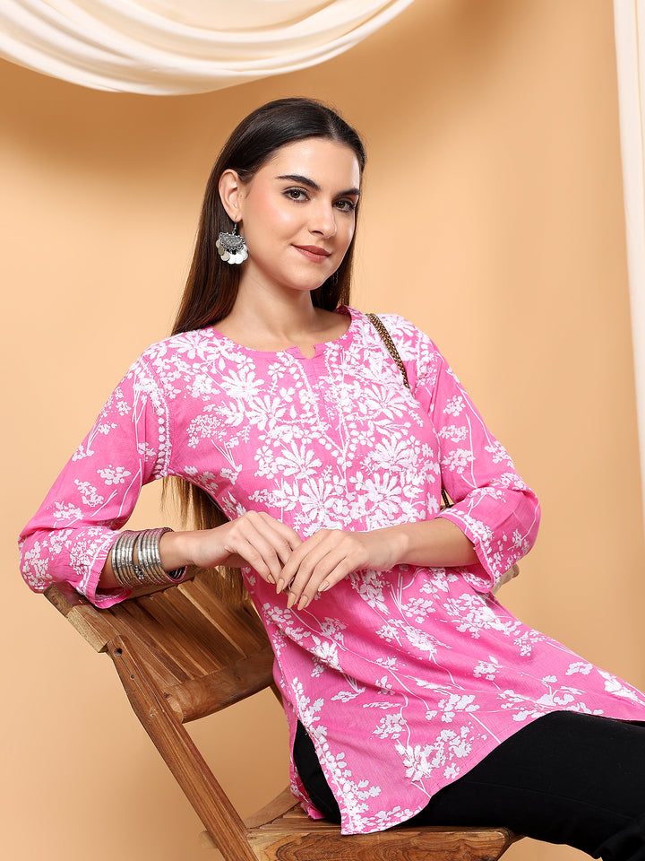 Zeba Chikankari Mulmul Short Kurti