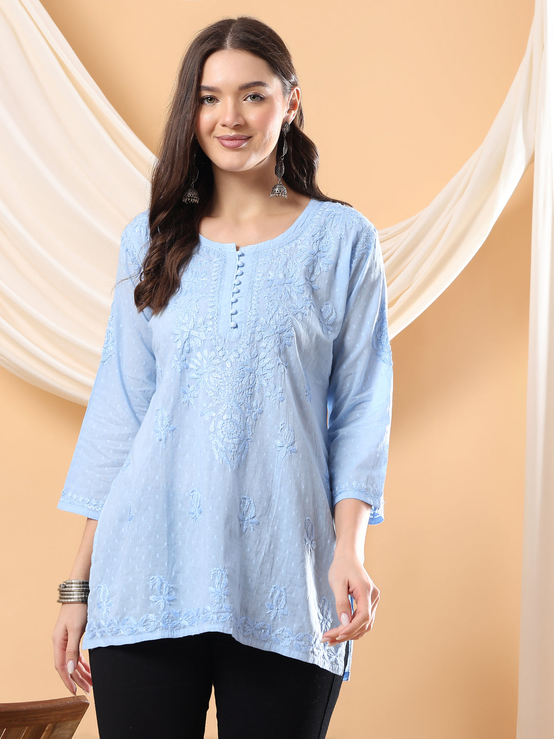 Adya Chikankari Short Dyed Kurti