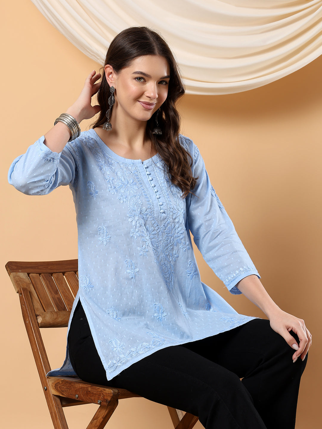 Adya Chikankari Short Dyed Kurti