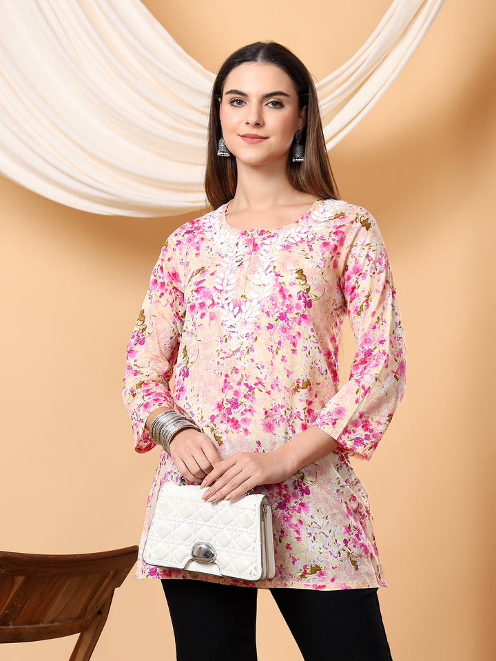 Chaya Chikankari Mulmul Short Kurti