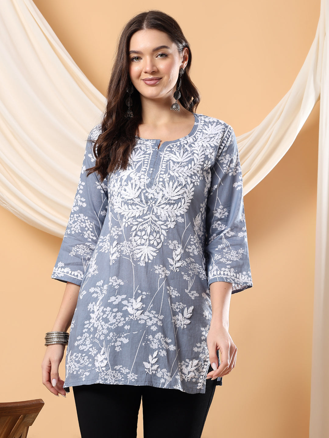 Zeba Chikankari Mulmul Short Kurti