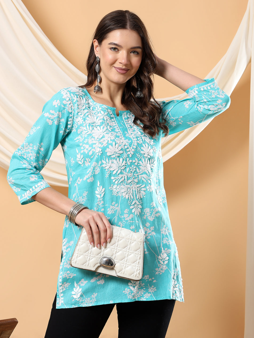 Zeba Chikankari Mulmul Short Kurti