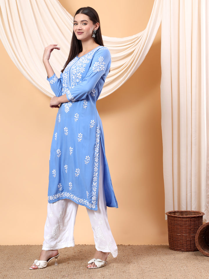 Anam Chikankari Rayon Straight Kurta