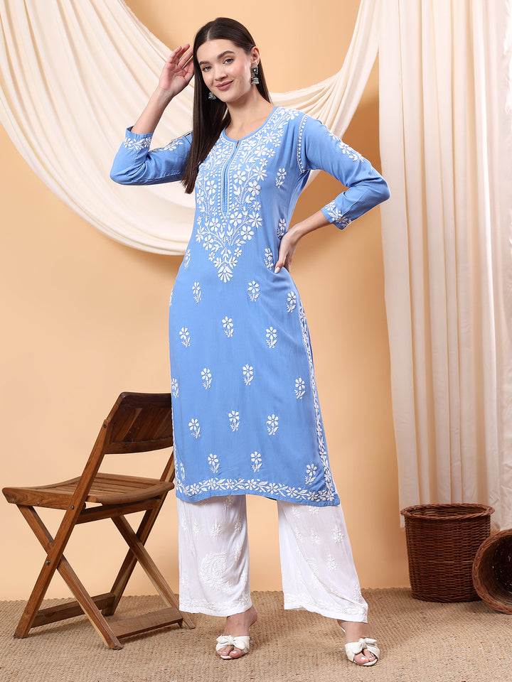 Anam Chikankari Rayon Straight Kurta