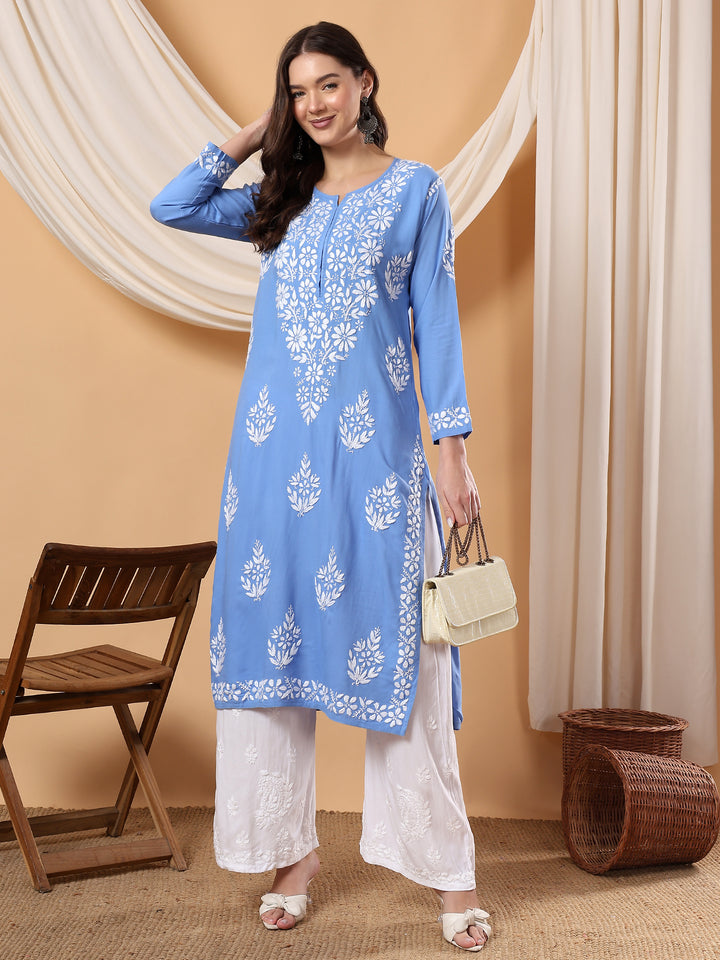 Jahnvi Chikankari Rayon Straight Kurta