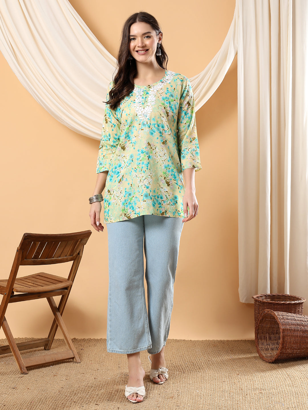 Chaya Chikankari Mulmul Short Kurti