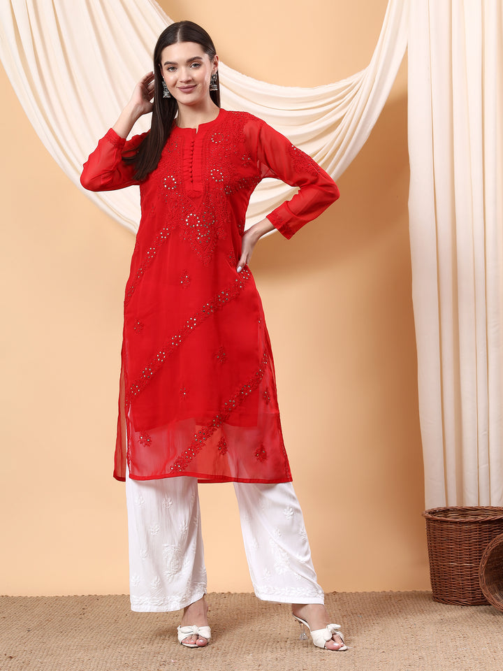 Noor Chikankari Mukaish Straight Kurta