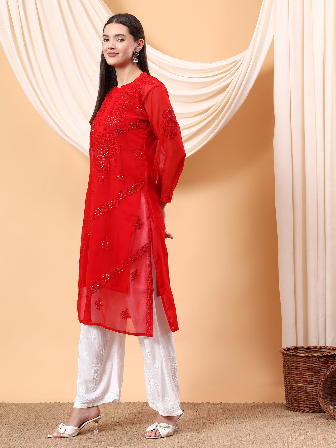 Noor Chikankari Mukaish Straight Kurta