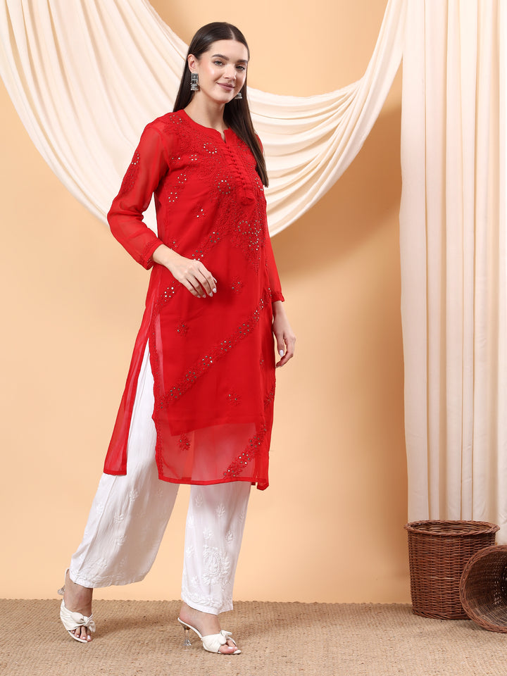 Noor Chikankari Mukaish Straight Kurta