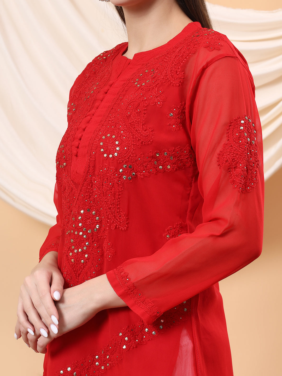 Noor Chikankari Mukaish Straight Kurta