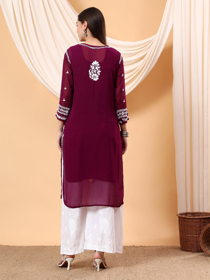 Wafa Chikankari Sheer Georgette Straight Kurta