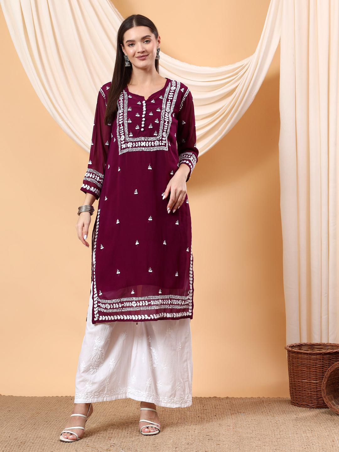 Wafa Chikankari Sheer Georgette Straight Kurta