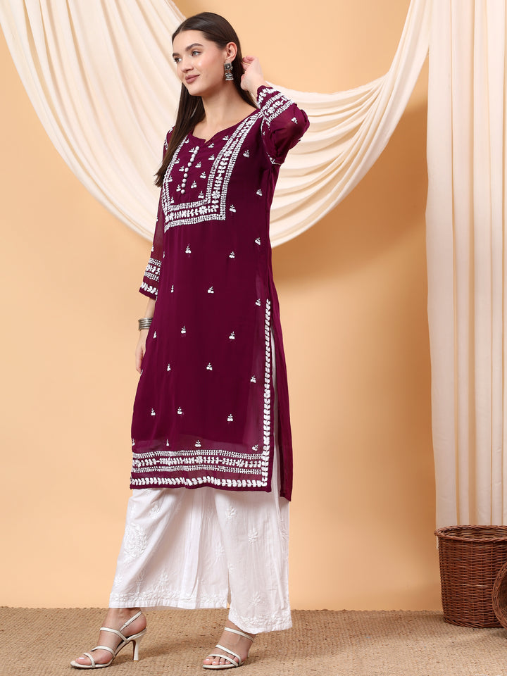 Wafa Chikankari Sheer Georgette Straight Kurta