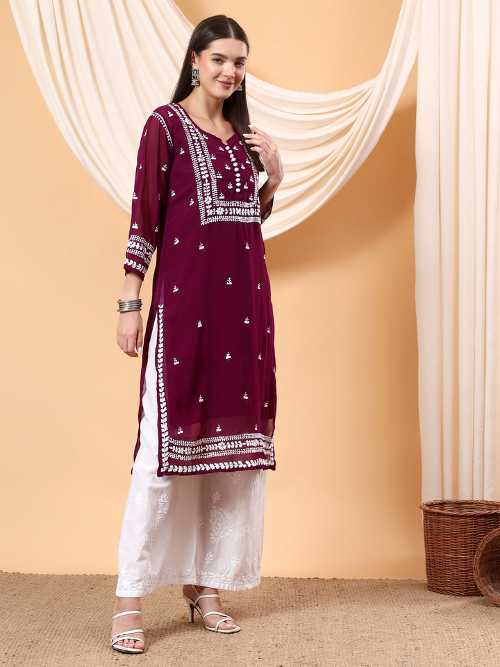 Wafa Chikankari Sheer Georgette Straight Kurta