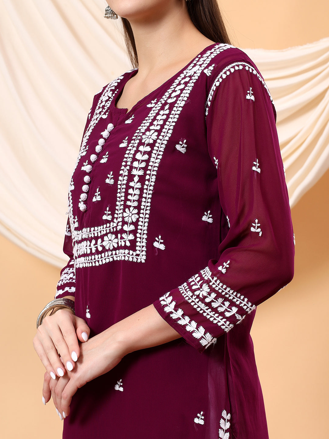 Wafa Chikankari Sheer Georgette Straight Kurta